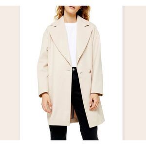 NWT Topshop Carly Coat Jacket Womens Sz 12 Beige Oversized Long Large Cream